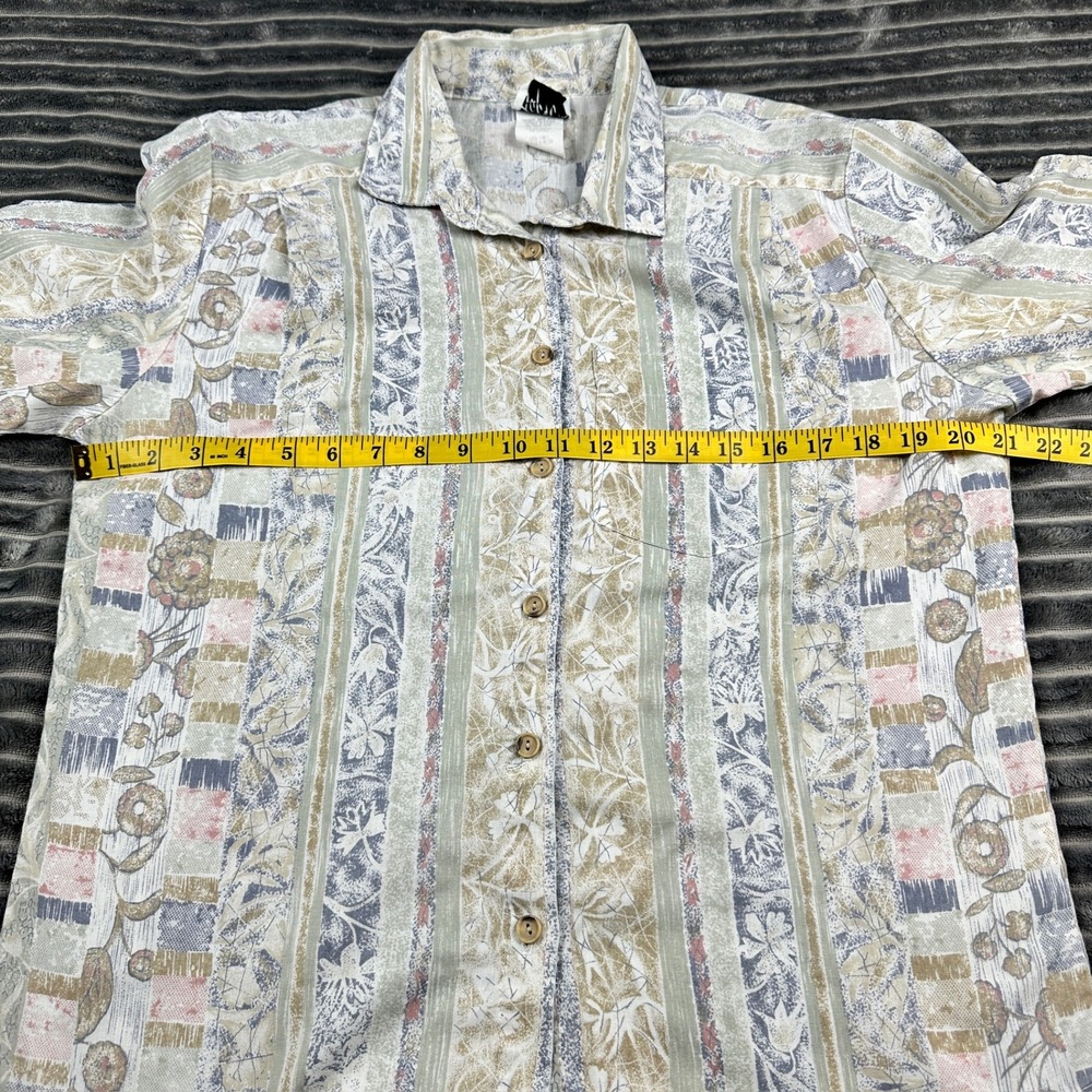 Top & Co Vintage Floral Stripe Button Up Shirt Tan Blue Made in USA Medium - Picture 8 of 10